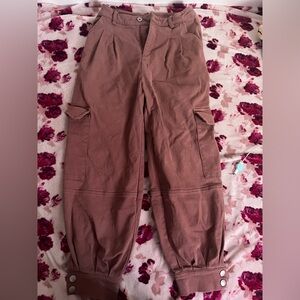 Pinkish brown baggy cuffed cargo pants